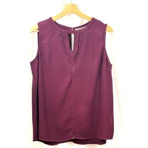 danielrainn Women's Keyhole Sleeveless Top-Crochet Details- Burgundy, Size Large